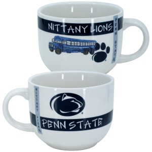 white ceramic mug with Penn State Nittany Lions, Athletic Logo, bus and paw graphic